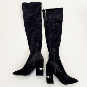 Ivanka Trump Tamir Over The Knee Boots Velvet Pearl Block Heel 9 OTK